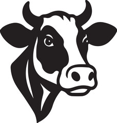 Black and white cow head vector logo design isolated on white background for dairy products