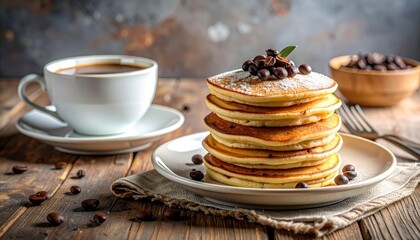 Pancakes and Coffee - A Delicious Breakfast Still Life.