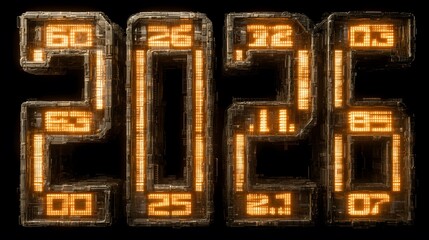 Futuristic clock glowing digits digital display cyberpunk style neon orange countdown timer tech background sci fi concept modern typography time concept with dramatic energy and suspenseful mood
