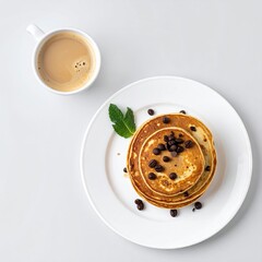 Pancakes with Blueberries and Coffee - A Delicious Breakfast Still Life.