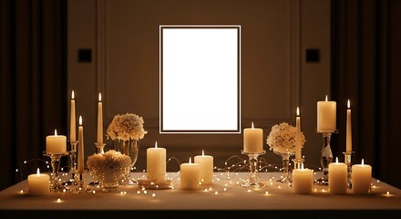 Candlelit table decor with white flowers and sparkling lights