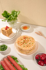 Shanghai Scallion Pancakes and Traditional Chinese Handmade Specialties Food Arrangement