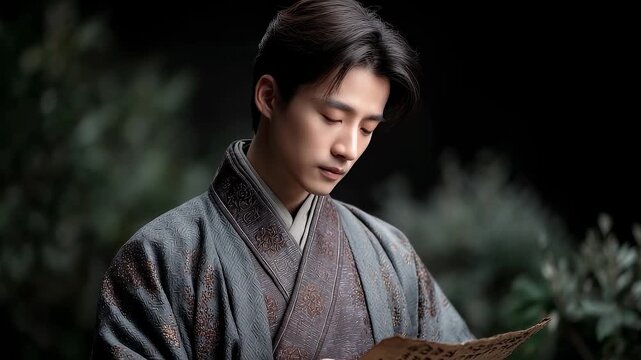 Tang Dynasty scholar studying hard under the moon