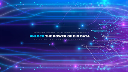 Big digital data cycle flow with abstract glowing particle waves, vector illustration design concept for futuristic technology background, science, cyber security.