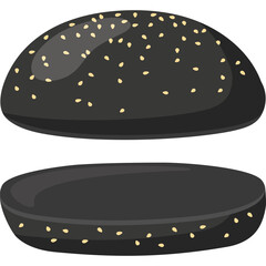 Close Up Of A Dark Brown Burger Bun With Sesame Seeds Isolated On Transparent Background Realistic Vector Illustration