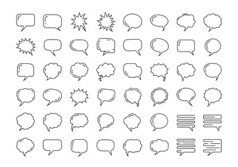 Collection of Black and White Speech Bubble Outlines.