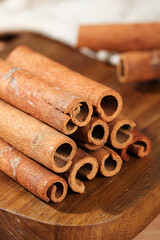 Natural Cinnamon Sticks Spice Bundle on Wooden Board - Guangxi Seasoning Ingredients
