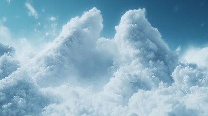 Majestic white clouds rise high in the blue sky, creating a stunning and aweinspiring vista