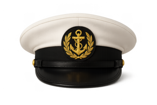 Captain hat with anchor emblem showing authority and travel, representing leadership and maritime expeditions - Powered by Adobe
