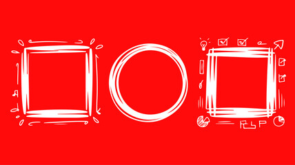 Hand drawn doodle frames on red background, perfect for adding a playful and creative touch to your designs, invitations, or social media posts