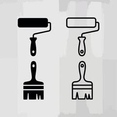 Paint roller and brush icons solid and outline styles