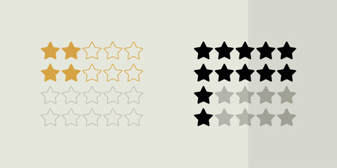 Customer rating system with gold and black stars and reflections