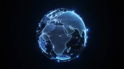 Digital 3D globe showing global network connections over Africa and Europe.