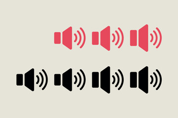Red and black speaker icons showing sound waves in a row