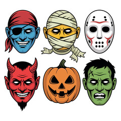 Collection of scary halloween monster faces illustration