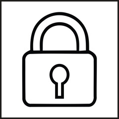 Black outline of a padlock icon with a keyhole on a white background security safety