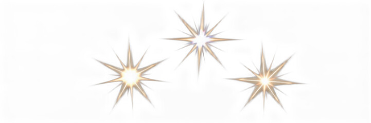 Fototapeta premium Three shimmering stars create a celestial display of light and sparkle.