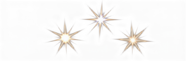 Three shimmering stars create a celestial display of light and sparkle.