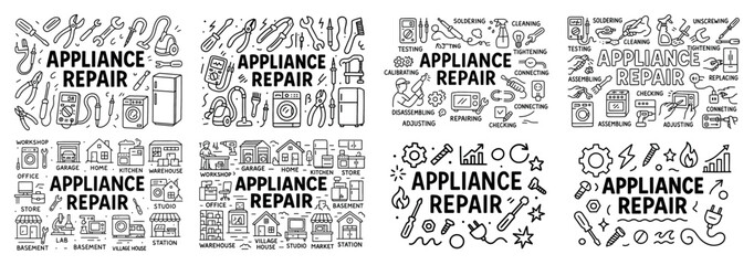 Appliance repair tools and service icons collection