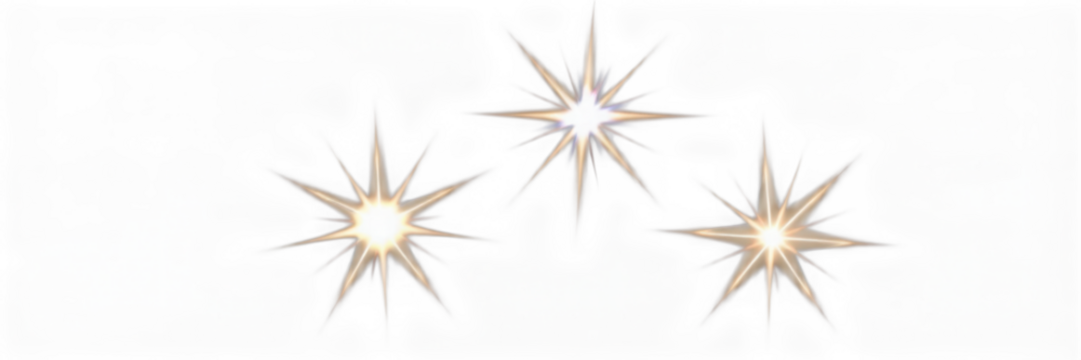 Three shimmering stars create a celestial display of light and sparkle.