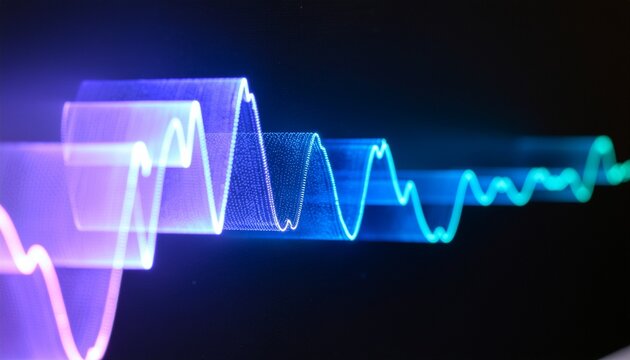 Dynamic visualization of an audio waveform. Captures the essence of sound frequencies with vibrant light and movement