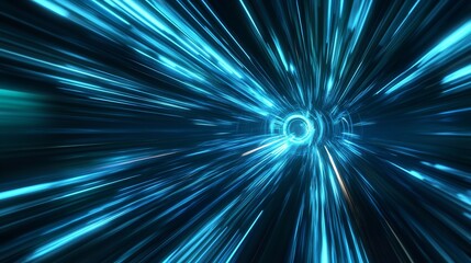 Abstract blue light speed tunnel background, futuristic and technological concept with glowing lines