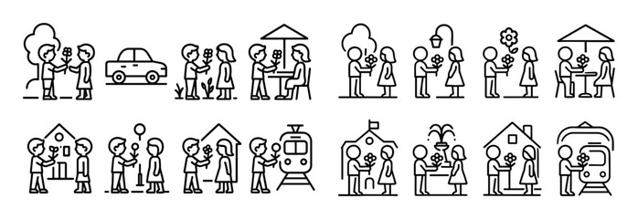 Fototapeta premium Boys Giving Flowers Icons