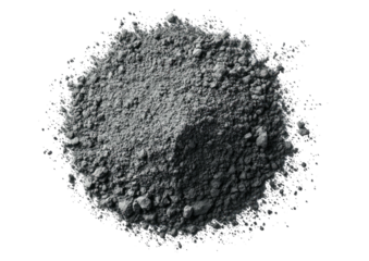 Gray powder mound, coarse texture, dark background