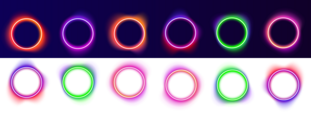 Abstract neon gradient round frame with smooth iridescent highlights glows on a transparent background, perfect for futuristic designs and holographic effects. PNG format ready.