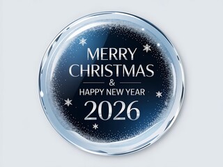 Merry Christmas and Happy New Year 2026 starry silver circle on dark blue luxury greeting card
