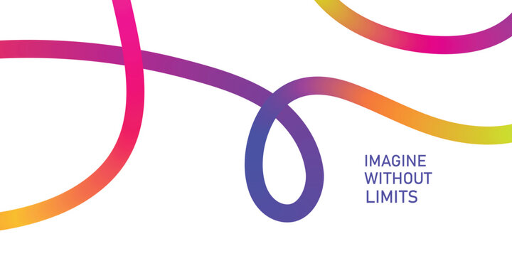 Gradient ribbon curves and text imagine without limits on white background abstract blue