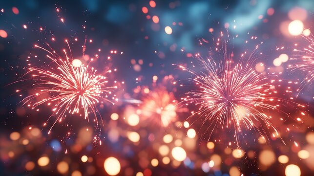 A vibrant display of fireworks illuminating the night sky with bursts of color and sparkling light trails - Powered by Adobe