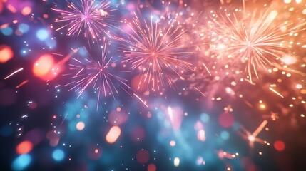 A mesmerizing fireworks display painting the night sky with vibrant colors and dazzling light patterns