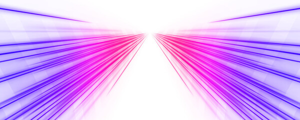 Pink and red neon light trails twist dynamically across a cityscape on transparent background. Yellow and blue streaks add glowing energy and movement. Perfect for futuristic vector designs.