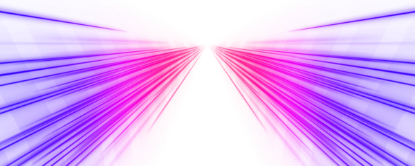 Pink and red neon light trails twist dynamically across a cityscape on transparent background. Yellow and blue streaks add glowing energy and movement. Perfect for futuristic vector designs.