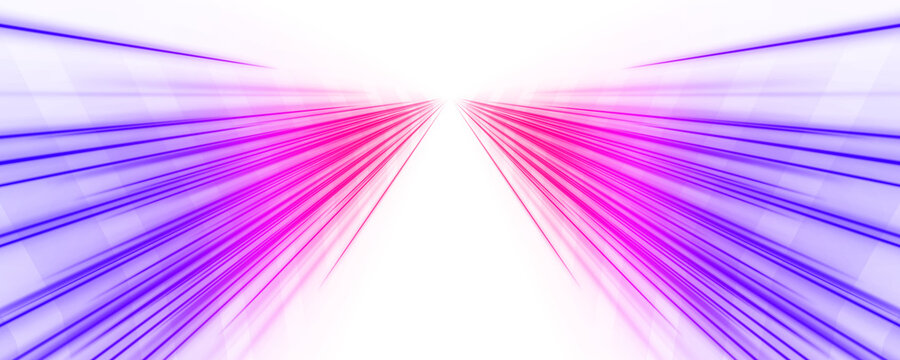 Pink and red neon light trails twist dynamically across a cityscape on transparent background. Yellow and blue streaks add glowing energy and movement. Perfect for futuristic vector designs.