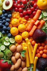 Vibrant rainbow of fresh fruits and vegetables artfully arranged