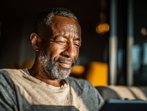 African american senior man smiling using digital tablet