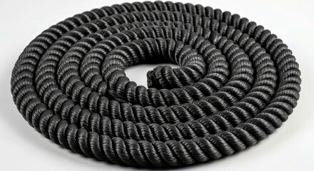 Black Rope Coiled Circular Knot Decorative Twisted Texture Background