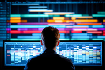Manager reviewing project roadmap and Gantt chart for efficient planning Generative AI