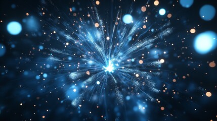 Naklejka premium Abstract burst of light with bokeh effect creating a dreamy and ethereal atmosphere in blue tones