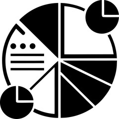 Pie chart with data segments silhouette vector icon , black and white , white background