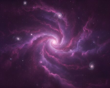Vibrant Purple Spiral Galaxy in Deep Space with Stars and Nebulae - Powered by Adobe