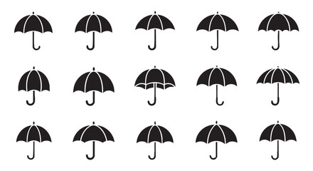 Umbrella Seamless Pattern with Black Silhouettes on White Background