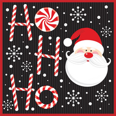 Christmas card with santa, candy cane and ho ho ho