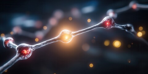 Dynamic neural network pulsating with vibrant energy, showcasing intricate synaptic connections and glowing transmission points for advanced medical research.