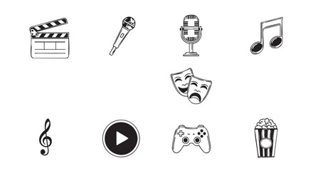 Various elements of audio video production isolated on a white background
