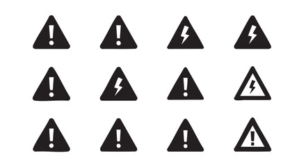 Warning Sign Icons Set Black Triangles with Exclamation Points Symbols