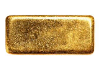 Shimmering rectangular gold ingot against black backdrop