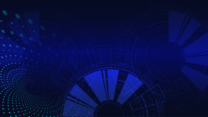Abstract Digital Circuit Blueprint and Concentric Rings Background